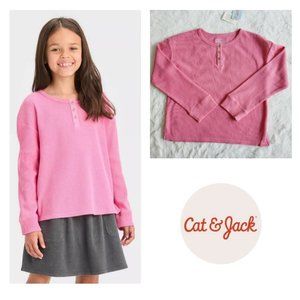 Cat & Jack, Girls' Long Sleeve Henley Waffle Top, 3KIDD-AE